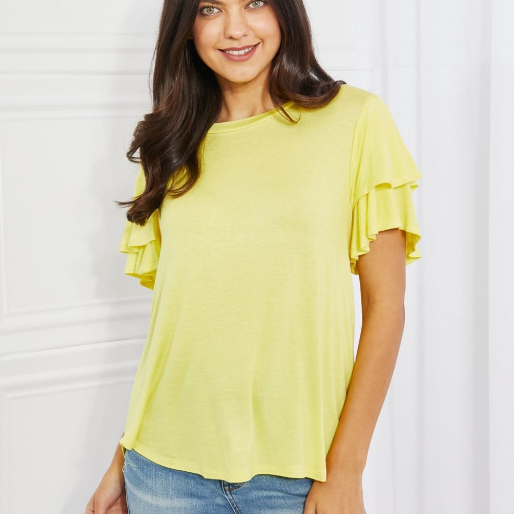 Culture Code Round Neck Ruffle Sleeve Top - Picture 9 of 11